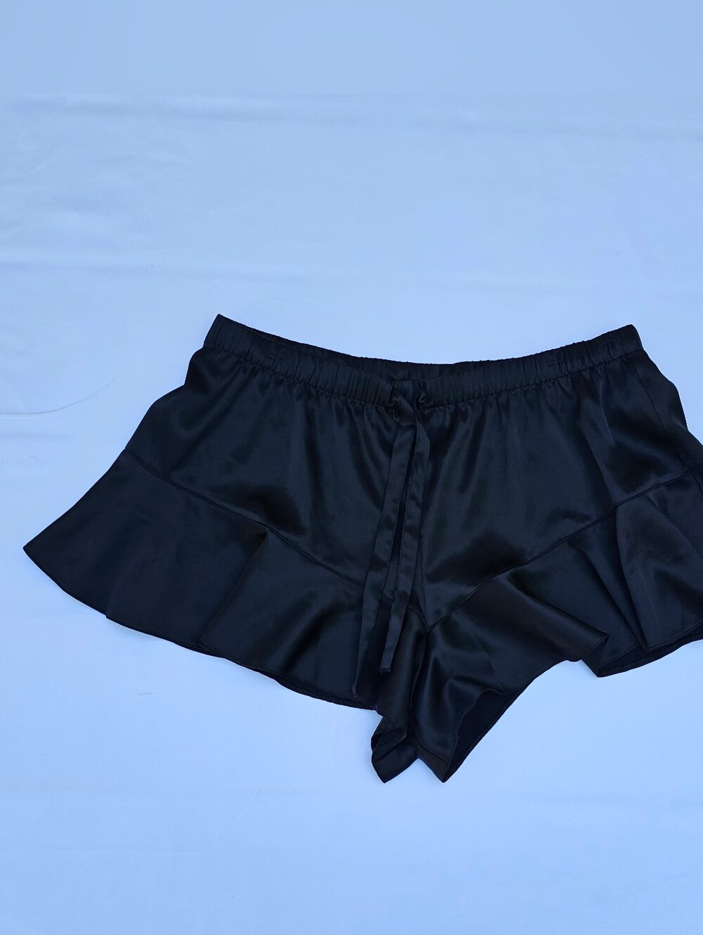 Victoria's Secret Black Glossy Satin Ruffle-Trim Lounge Shorts